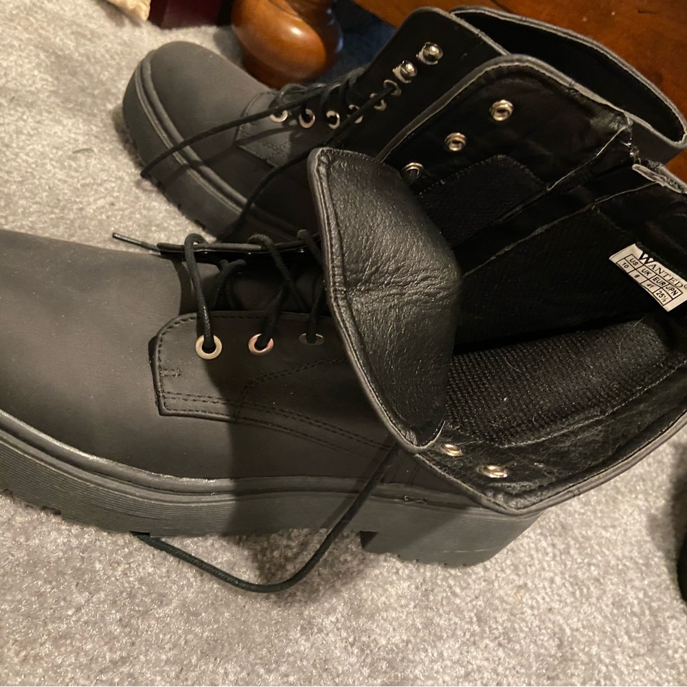 Size 10, Wanted  boots, black, man-made new-never worn